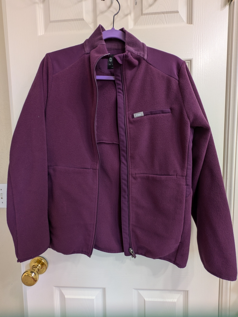 Figs  On Shift Purple Fleece Zip Up Jacket , Medium